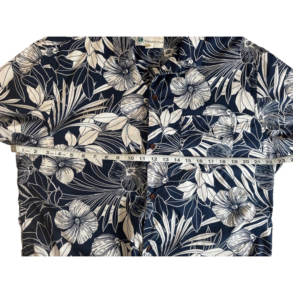 Aeropostale Mens Navy White Floral Tropical Short Sleeve Button Down Shirt Large - Picture 6 of 7